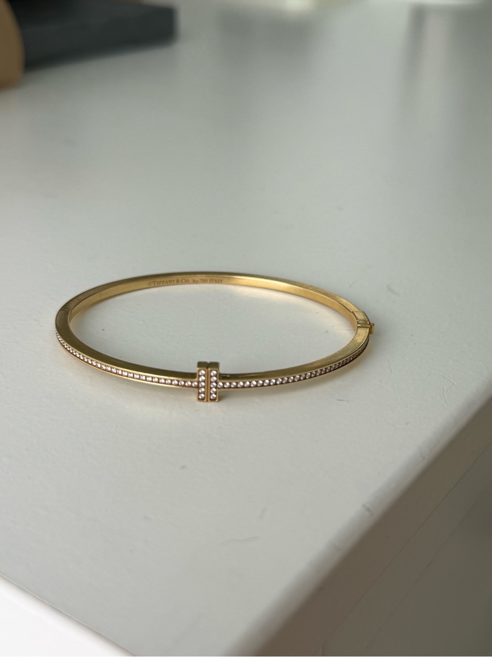 Tiffany & Co. Gold T-Accent Pave Diamond Bangle